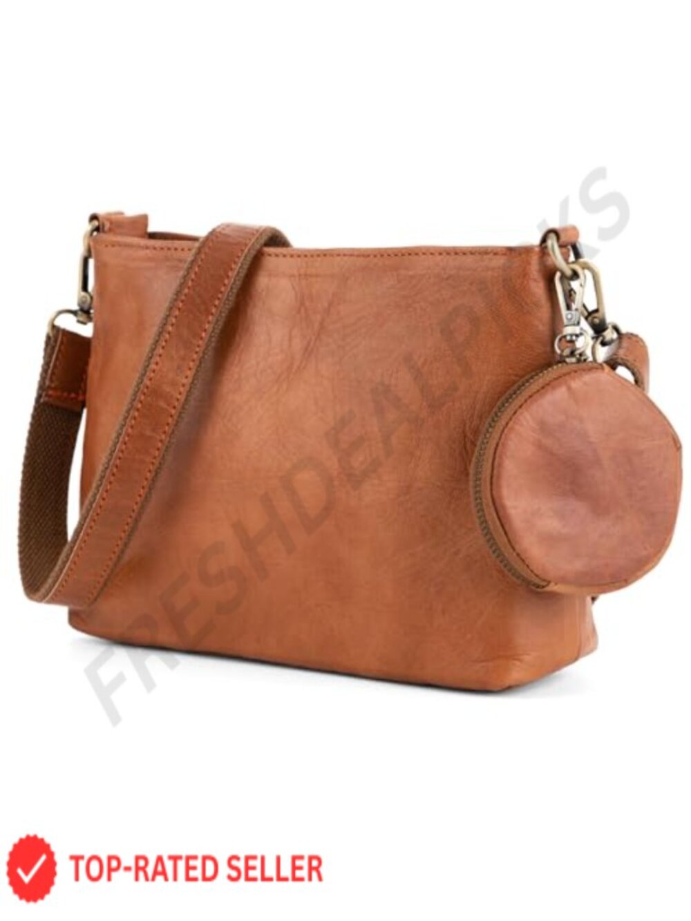 Full Grain Leather Crossbody Bag Adjustable Strap Round Pouch